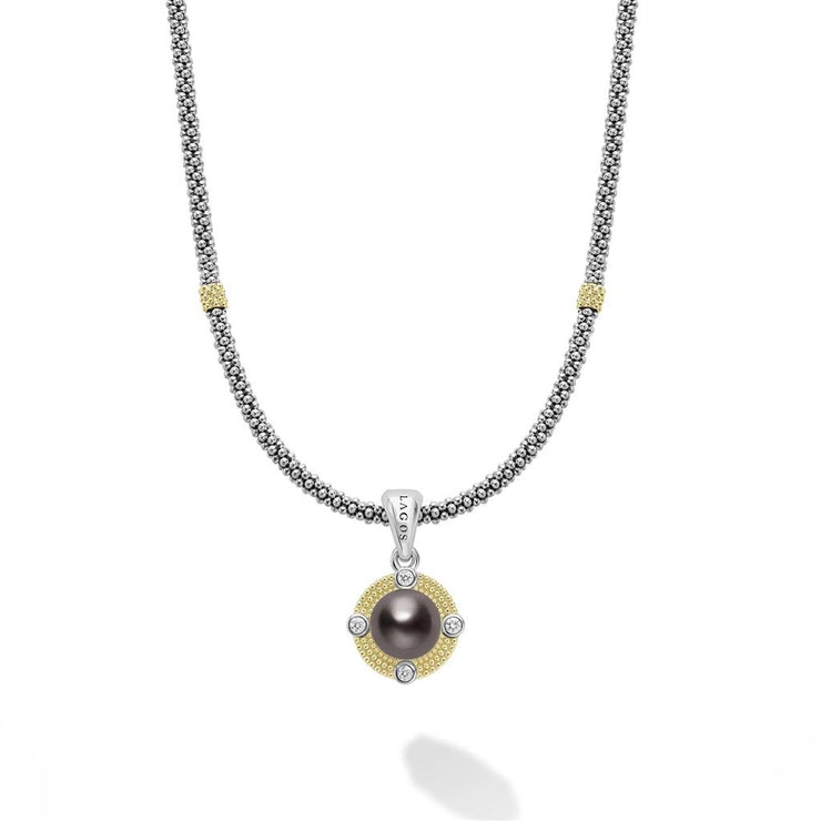 LAGOS Luna Two-Tone Tahitian Black Pearl & Diamond Caviar Necklace
