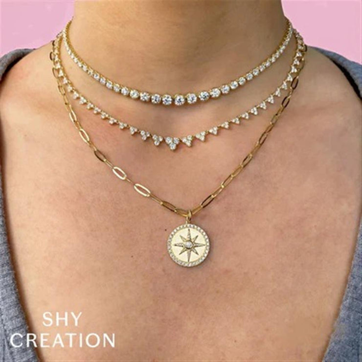 Shy Creation Diamond Star Paperclip Link Necklace