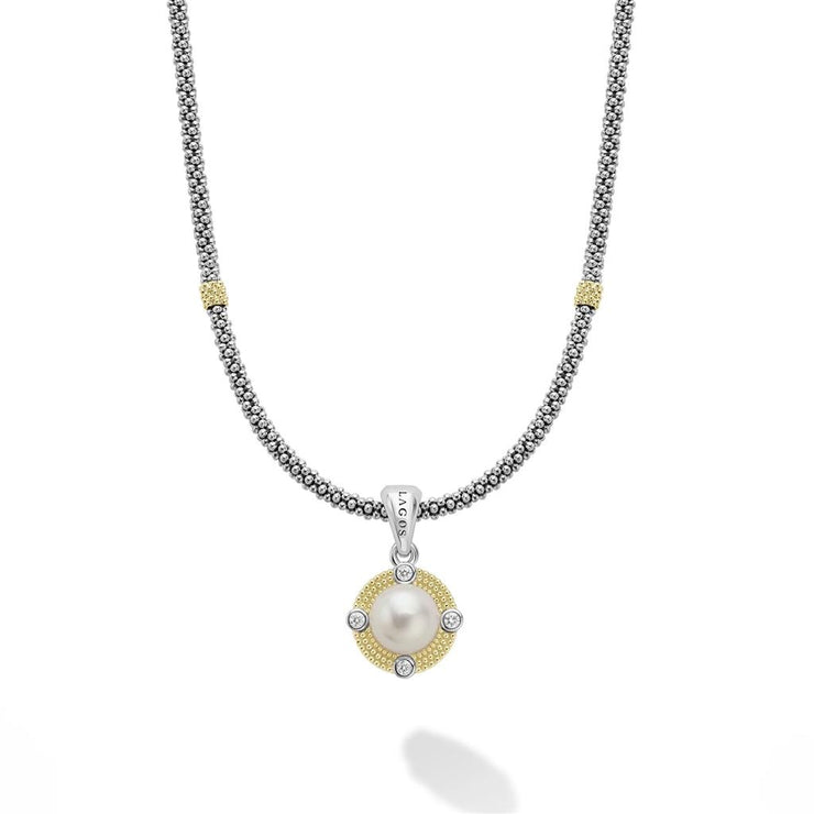 LAGOS Luna Two-Tone Freshwater Pearl & Diamond Caviar Necklace