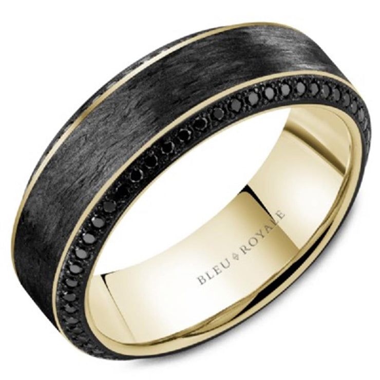 Crown Ring Bleu Royale Yellow Gold & Carbon Fiber Black Diamond Wedding Band
