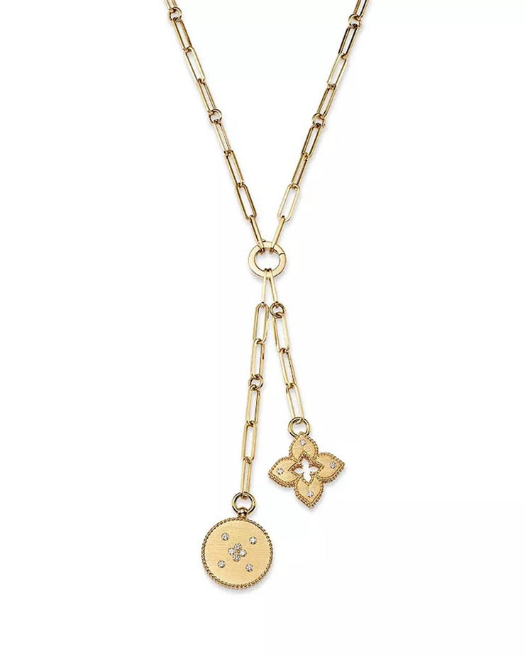 Roberto Coin Venetian Princess Diamond Flower & Disc Y Necklace