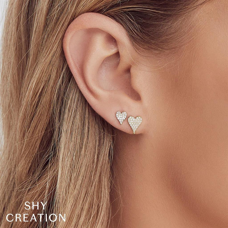Shy Creation Diamond Pave Heart Stud Earrings