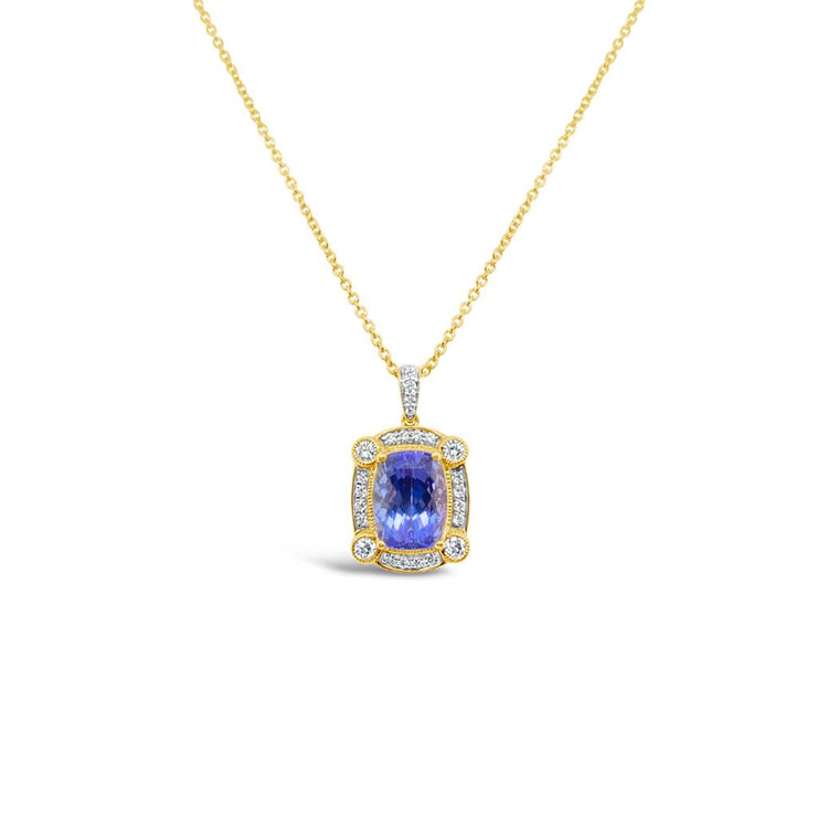 Irisa by Martin Binder Tanzanite & Diamond Cushion Pendant Necklace