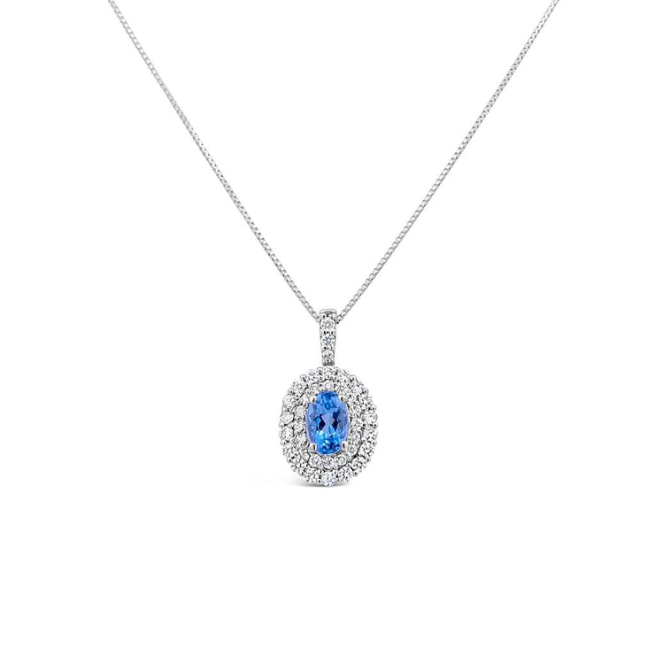 Irisa by Martin Binder Oval Aquamarine & Diamond Halo Necklace