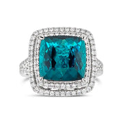 Irisa by Martin Binder Turquoise Tourmaline & Diamond Double Halo Ring