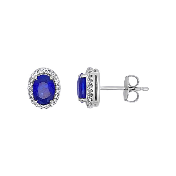 Irisa by Martin Binder Oval Blue Sapphire & Diamond Halo Stud Earrings