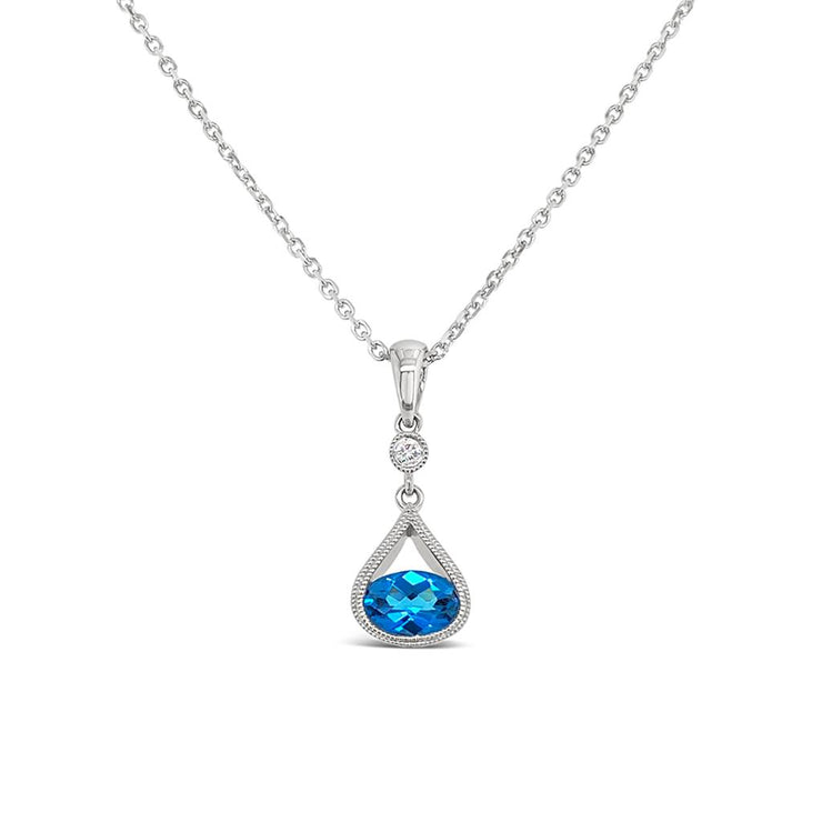 Irisa by Martin Binder Oval Sky Blue Topaz & Diamond Dangle Necklace