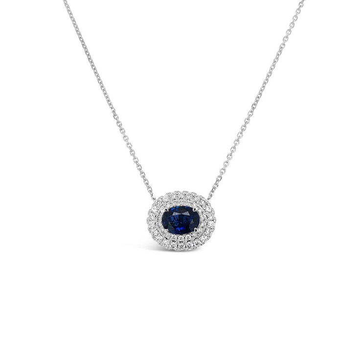 Irisa by Martin Binder Double Halo Oval Blue Sapphire Necklace