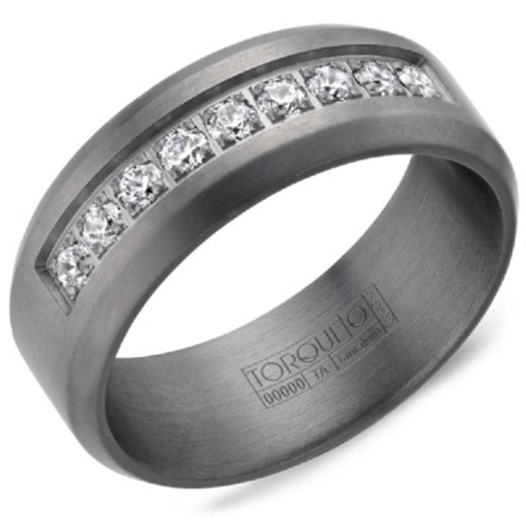 Crown Ring Torque Grey Tantalum 8mm Diamond Wedding Band