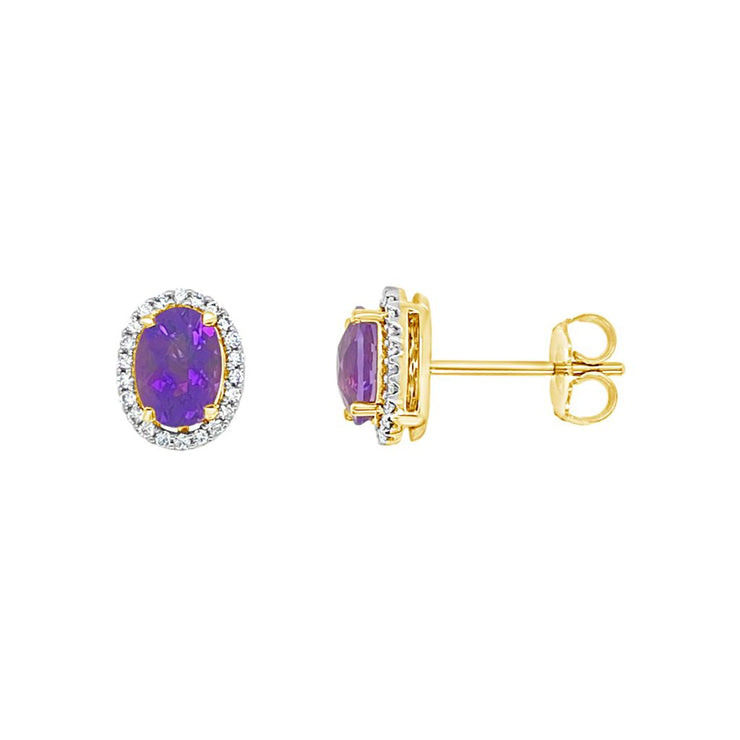 Irisa by Martin Binder Oval Amethyst & Diamond Halo Stud Earrings