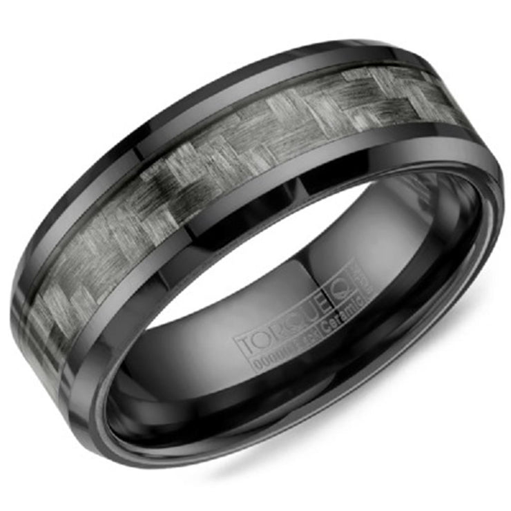 CrownRing Torque Black Ceramic & Carbon Fiber Inlay 8mm Wedding Band