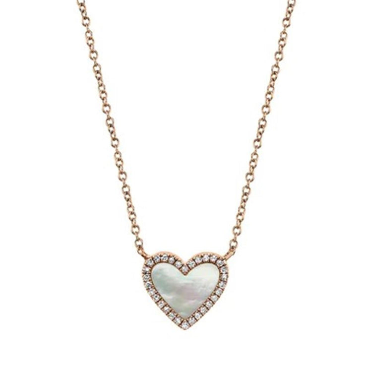 Shy Creation Mother of Pearl & Diamond Heart Necklace