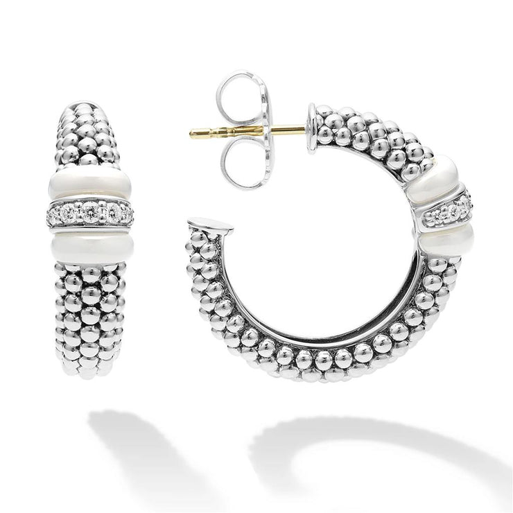 LAGOS White Caviar Ceramic Diamond Hoop Earrings