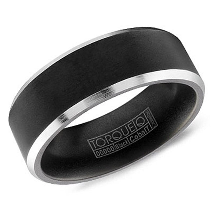 Crown Ring Torque Black & White Cobalt 7mm Wedding Band