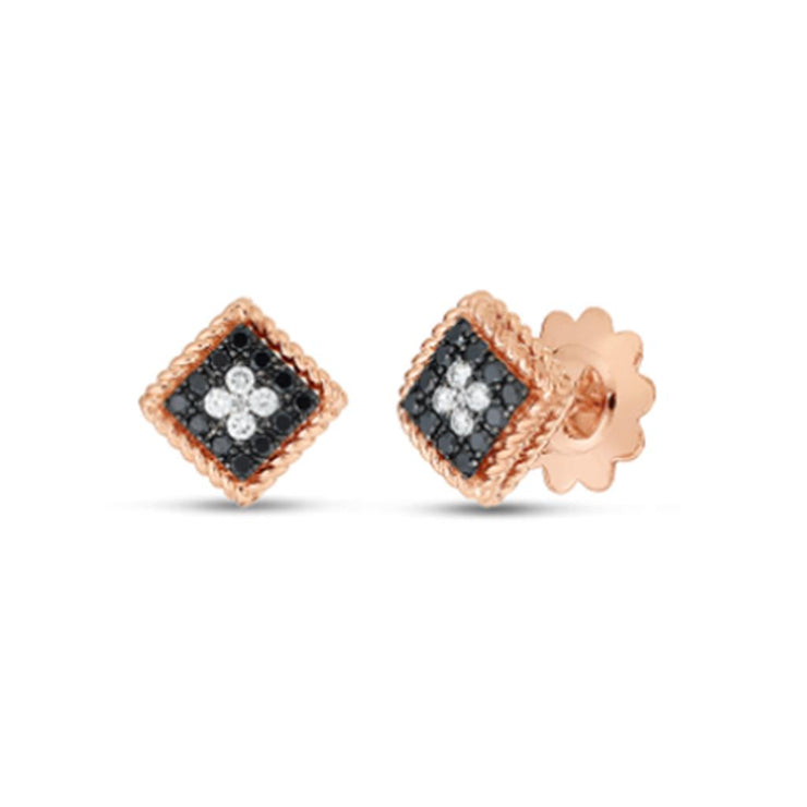 Roberto Coin Palazzo Ducale Rose Gold Black & White Diamond Stud Earrings