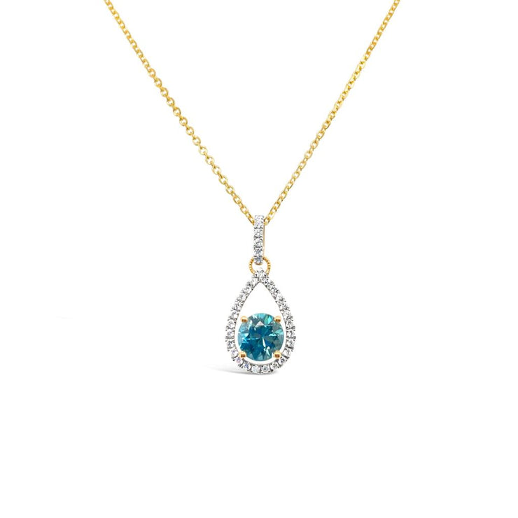 Irisa by Martin Binder Open Halo Blue Zircon & Diamond Necklace