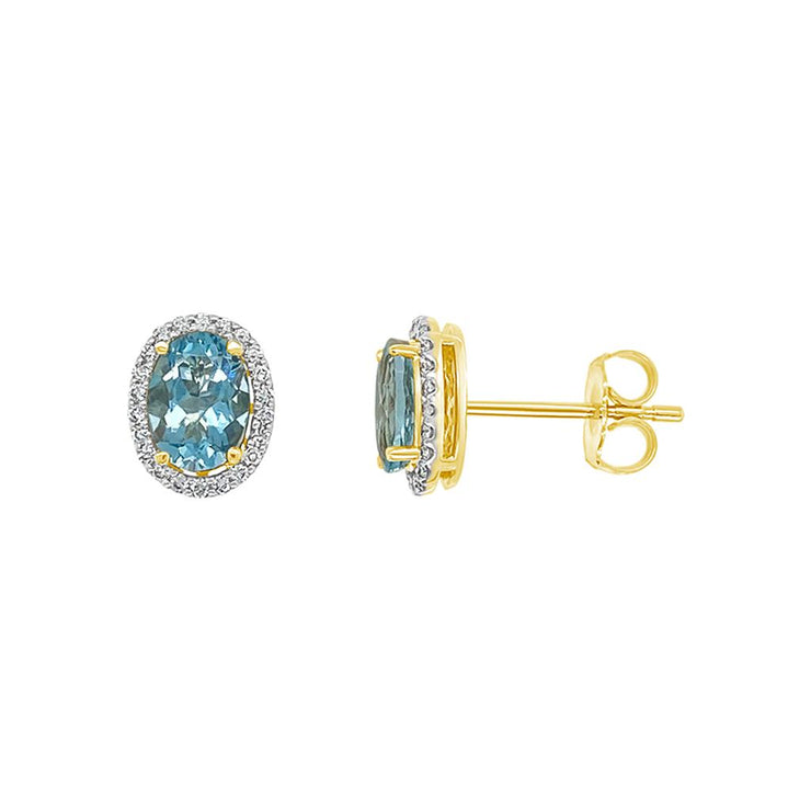Irisa by Martin Binder Oval Aquamarine & Diamond Halo Stud Earrings