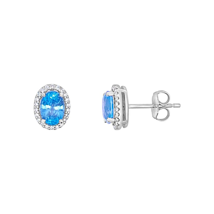 Irisa by Martin Binder Oval Blue Zircon & Diamond Halo Earrings