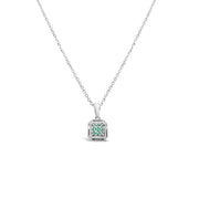Irisa by Martin Binder Emerald & Diamond Square Halo Pendant Necklace