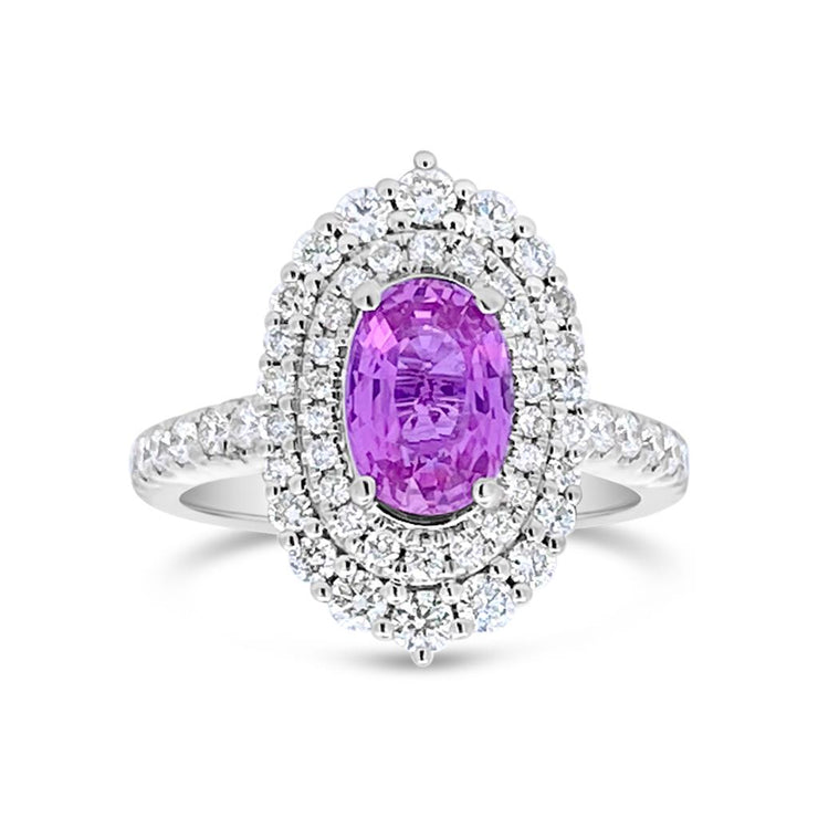 Irisa by Martin Binder Pink Sapphire & Diamond Double Halo Ring