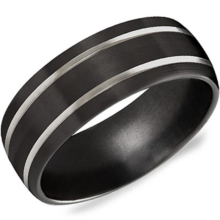 Crown Ring Torque Black & White Titanium 8mm Wedding Band