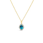 Irisa by Martin Binder Blue Zircon & Diamond Oval Halo Necklace