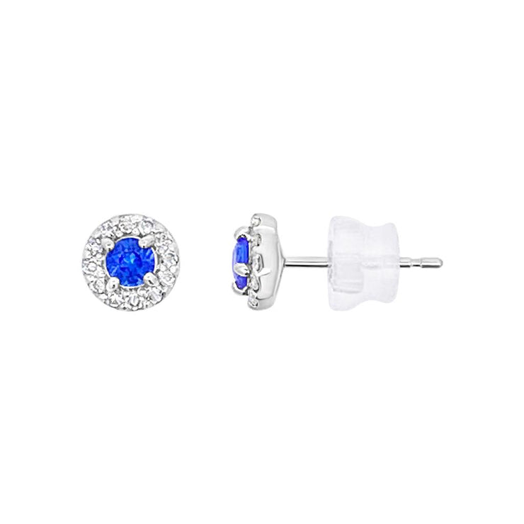 Irisa by Martin Binder Platinum Blue Sapphire & Diamond Halo Stud Earrings