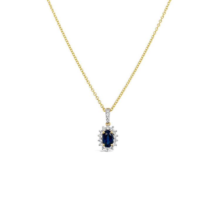 Irisa by Martin Binder Blue Sapphire & Starburst Diamond Halo Necklace