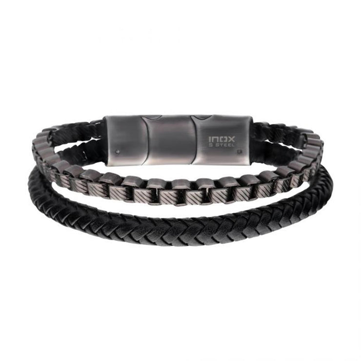 INOX Leather & Box Chain Stacking Bracelet