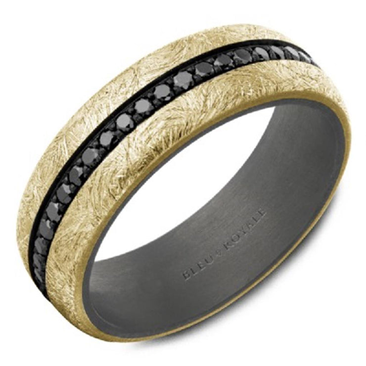 Crown Ring Bleu Royale Yellow Gold & Grey Tantalum 7mm Black Diamond Wedding Band