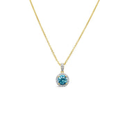 Irisa by Martin Binder Blue Zircon & Diamond Halo Pendant Necklace