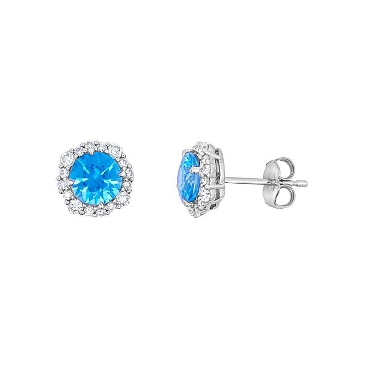 Irisa by Martin Binder Blue Zircon & Diamond Halo Stud Earrings