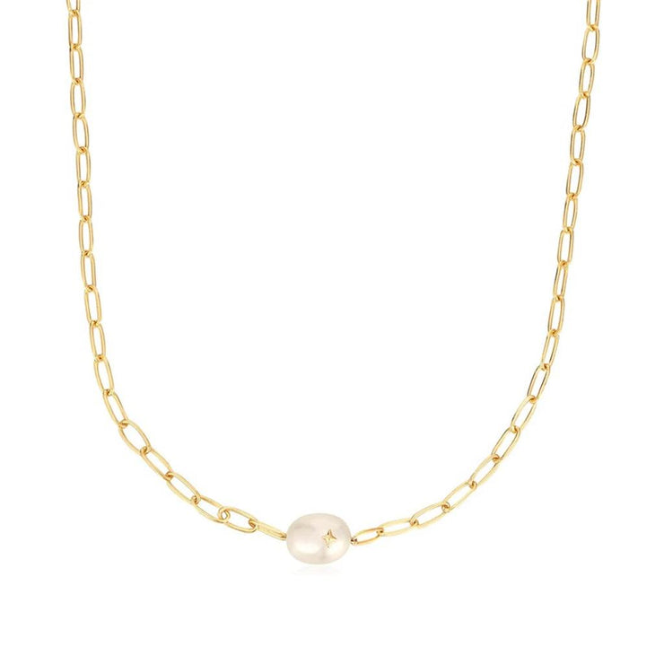 Ania Haie Gold Pearl Sparkle Chunky Chain Necklace