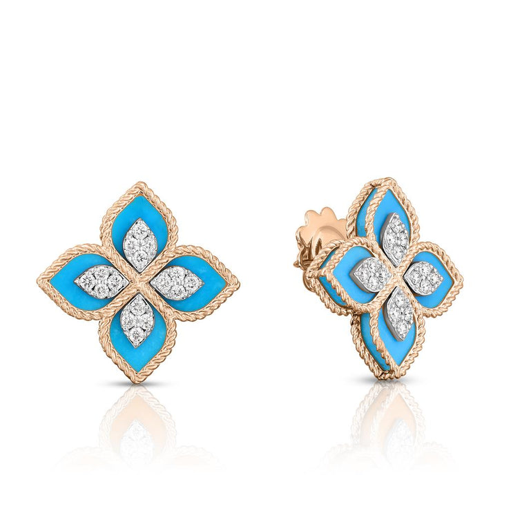 Roberto Coin Princess Flower Diamond & Turquoise Earrings