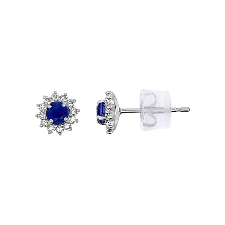 Irisa by Martin Binder Platinum Blue Sapphire & Diamond Halo Stud Earrings