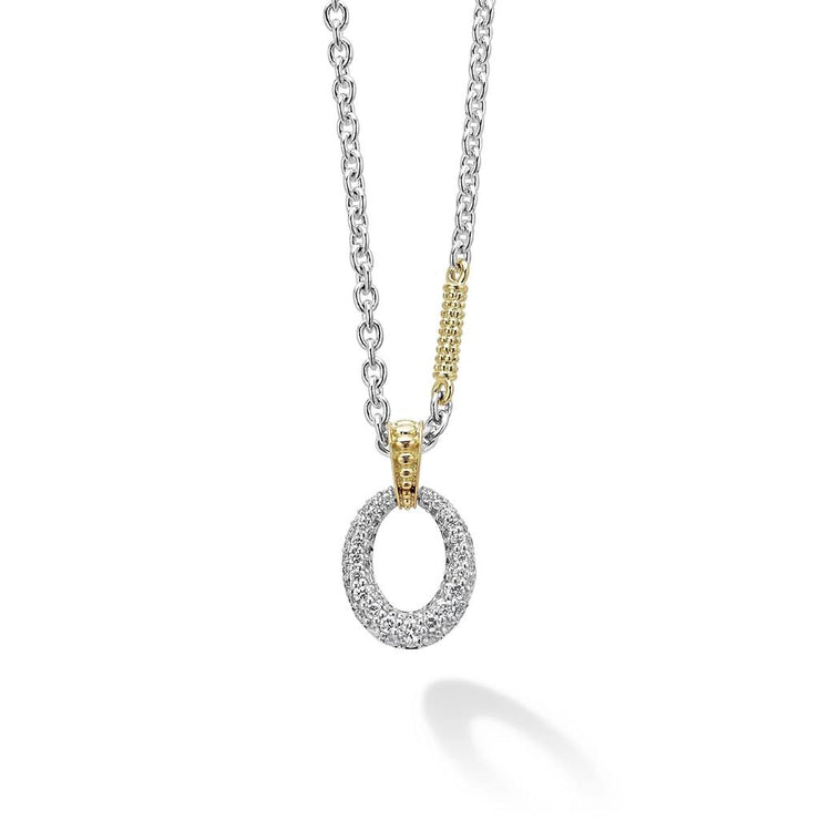 LAGOS Caviar Lux Two Tone Oval Diamond Pendant Necklace