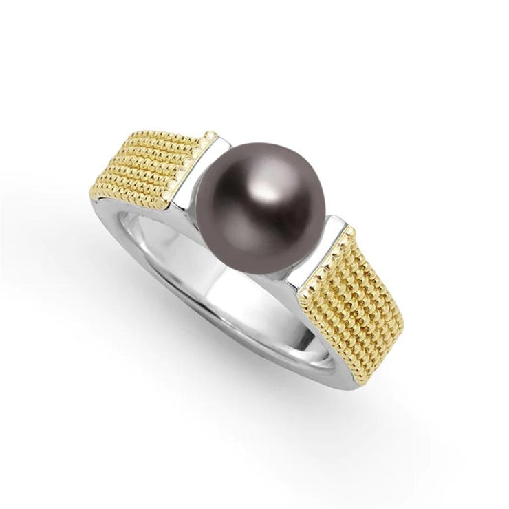 LAGOS Luna Two-Tone Tahitian Black Pearl & Diamond Ring