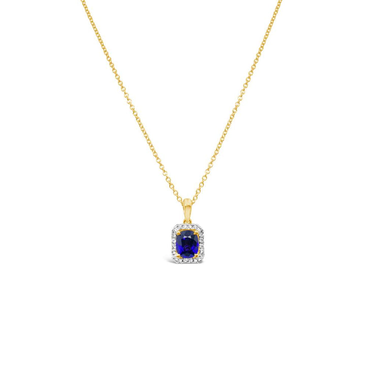 Irisa by Martin Binder Blue Sapphire & Diamond Halo Pendant Necklace