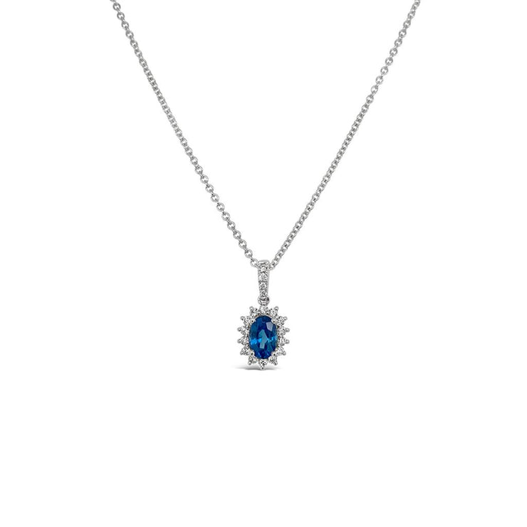 Irisa by Martin Binder Blue Sapphire & Starburst Diamond Halo Necklace