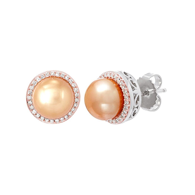 Honora Champagne Button Pearl & Diamond Stud Earrings