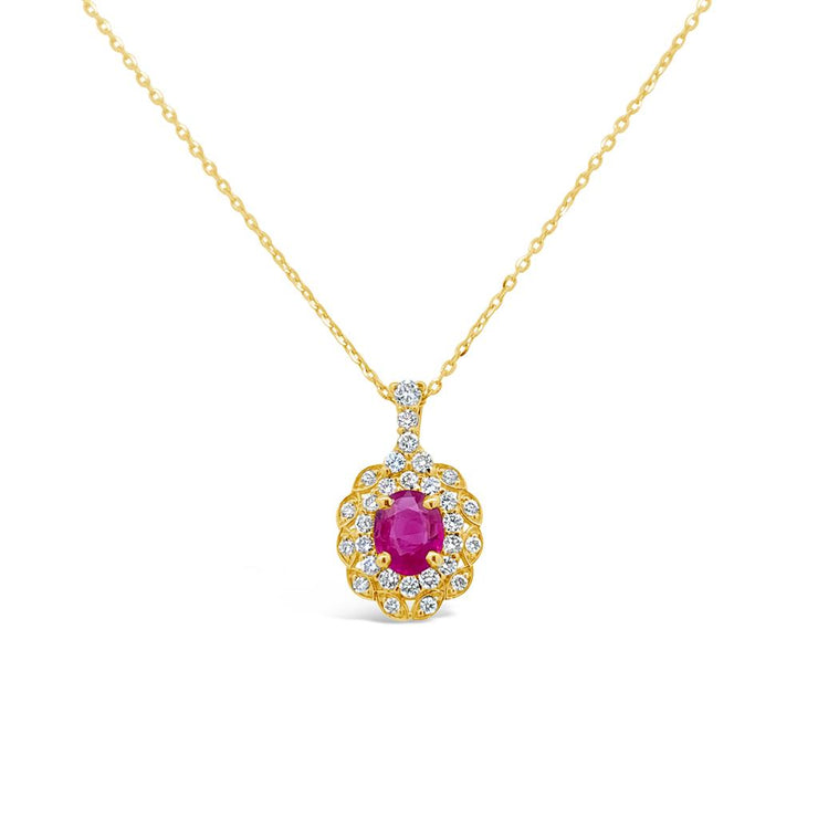Irisa by Martin Binder Oval Ruby & Diamond Double Halo Necklace