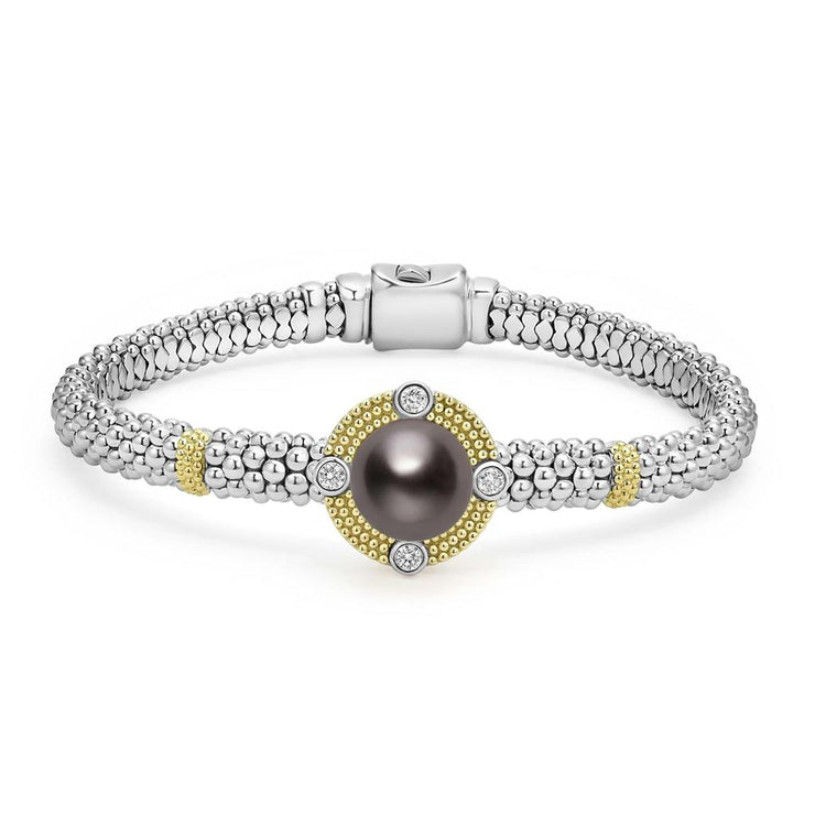 LAGOS Luna Two-Tone Tahitian Black Pearl & Diamond Caviar Bracelet